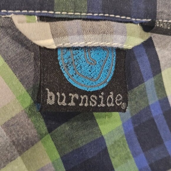 Burnside SZ 2XL Short Sleeve Blue Green Plaid Collared Button Up Country Shirt - Picture 4 of 8